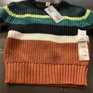 Multi-Stripe Crewneck Sweater Teal, Lime, Black, White, Brown 12 months